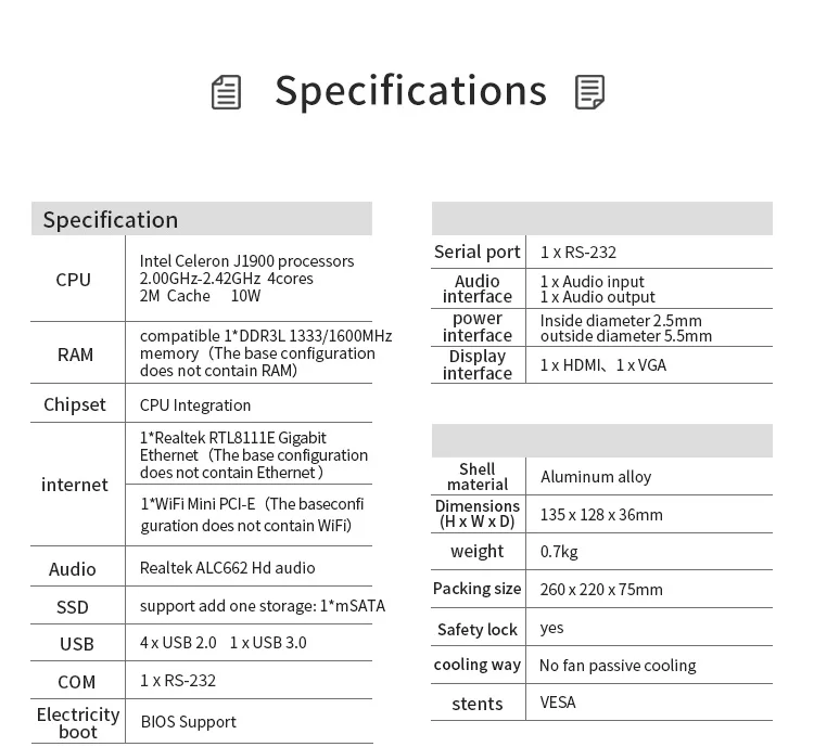 Безвентиляторный Pfsense OEM Мини ПК Intel J1900 четырехъядерный гигабитный NIC промышленный офис