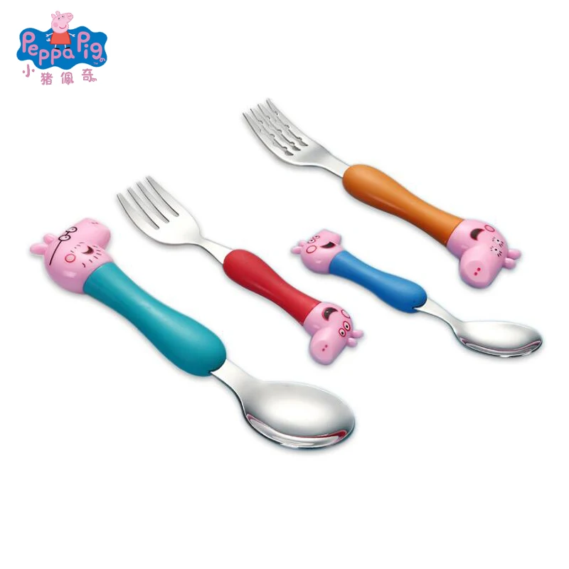 

Cute Peppa Pig Tableware Spoon Cross Fork Soup Spoon Set Dining Lunch George Action Figure Anime Figures Toys Children Gifts