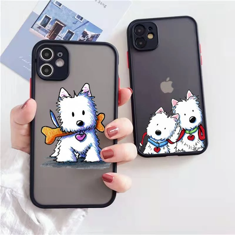 Westie lovely cartoon dog Phone Case matte transparent  For iphone 7 8 11 12 13 plus mini x xs xr pro max cover iphone 11 case with card holder