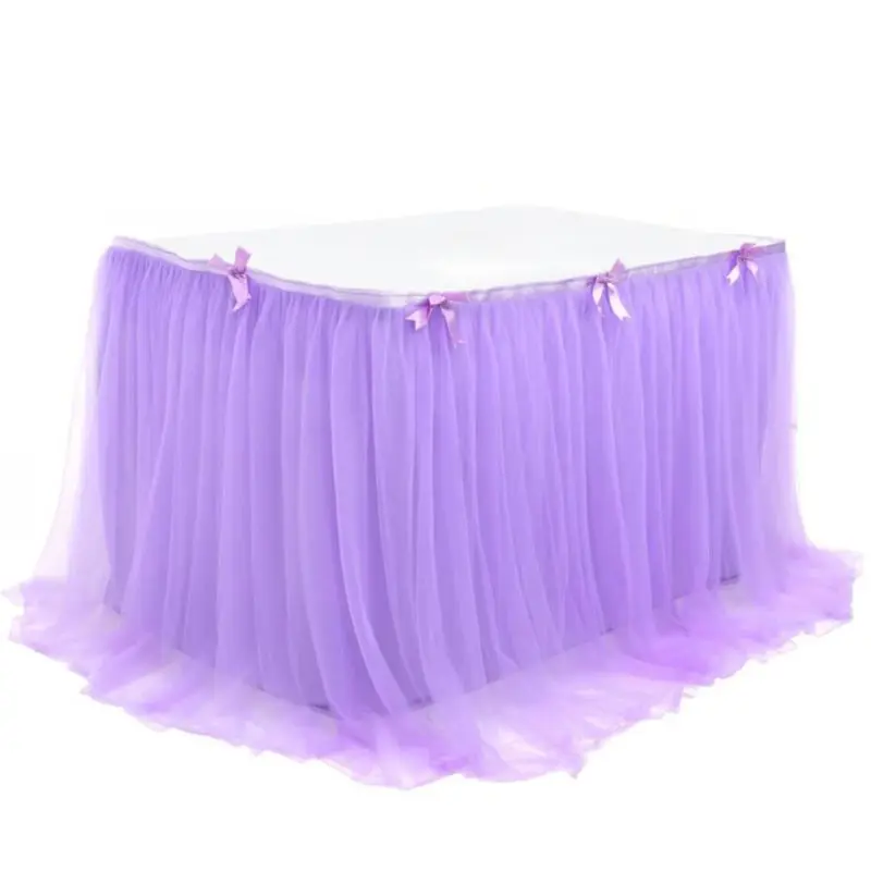 Violet 2.8x76cm Прямоугольная Тюлевая скатерть для свадебного торжества, украшения на день рождения, многослойная сетчатая скатерть-пачка с бантом - Цвет: Violet 2.8x76cm