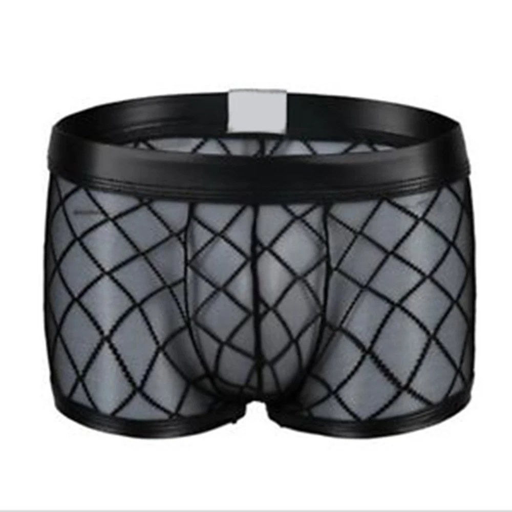 Sexy Breathable Thin Boxer Black Men Mesh Transparent See Through U-convex Men's Underwear Lingerie Gay Wear Pants