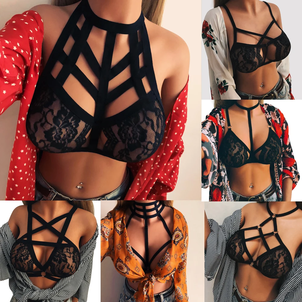 1PC Sexy Ladies Hollow Out Lingerie Cage Harness Beach Lace Bra Bandage Tops Push Up Bralette Bustier Womens Sport Underwear | Спорт и
