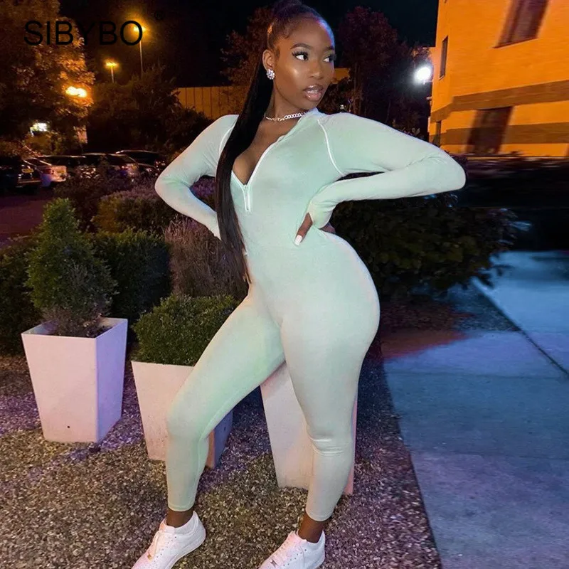 Женский спортивный комбинезон в полоску SIBYBO Комбинезоны на молнии с длинным