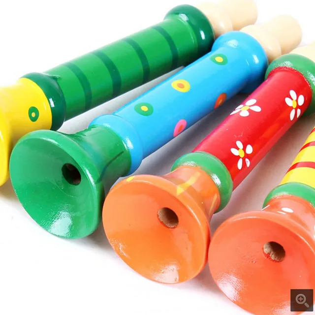 Hot Baby Wooden Small Horn Whistle Musical Instrument Toys Kids Colorful Intellectual Developmental Vocal Toy for Children Gift 4
