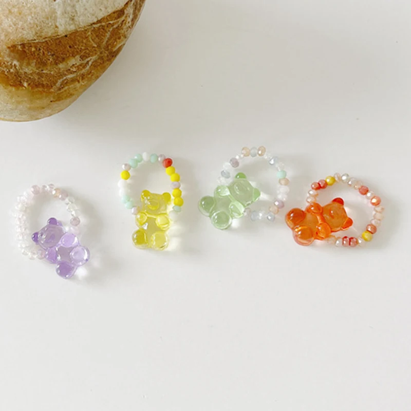 Кольцо Gummy Bear с бисером прозрачные радужные разноцветные кольца из смолы для