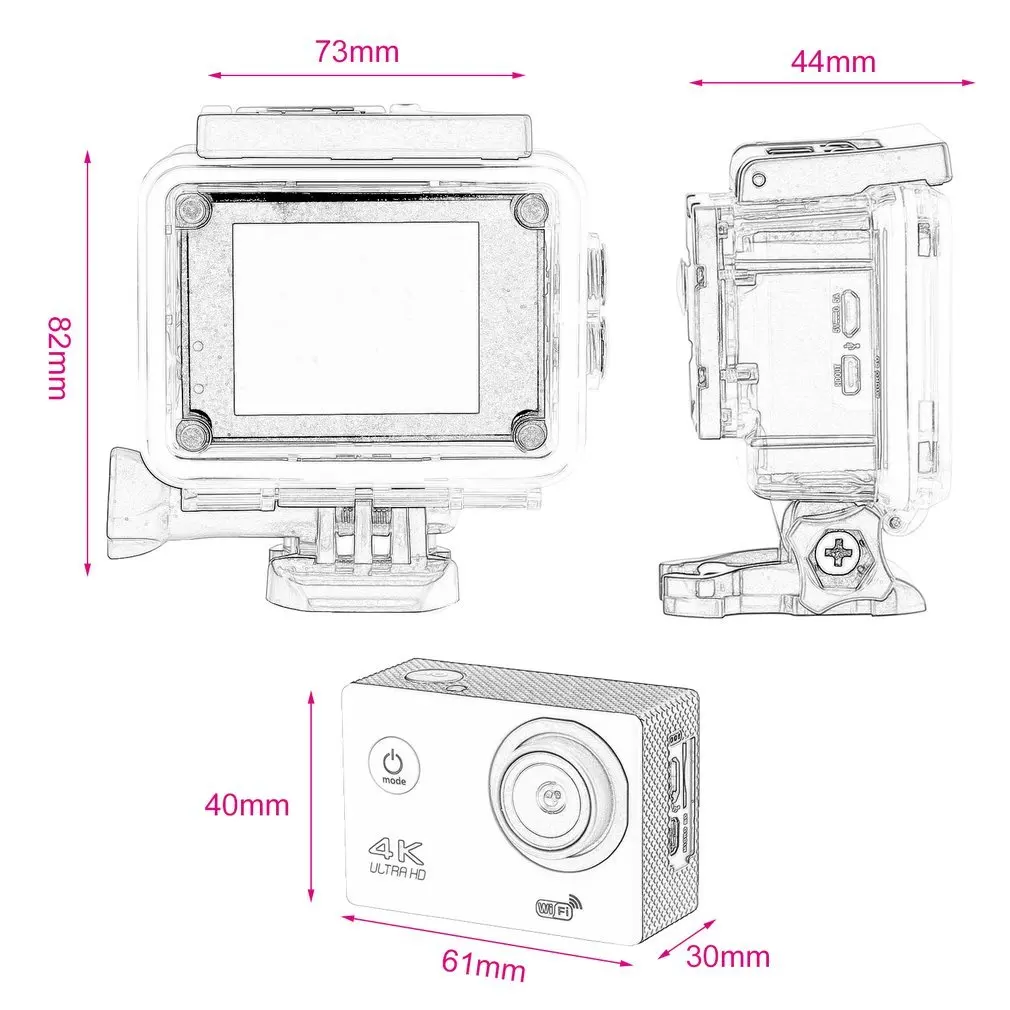 SJ60 Водонепроницаемая 2," lcd 4K Wifi HD 1080P Ультра Спортивная экшн-камера DVR Cam видеокамера HDMI 32GB 170 градусов HD широкоугольный
