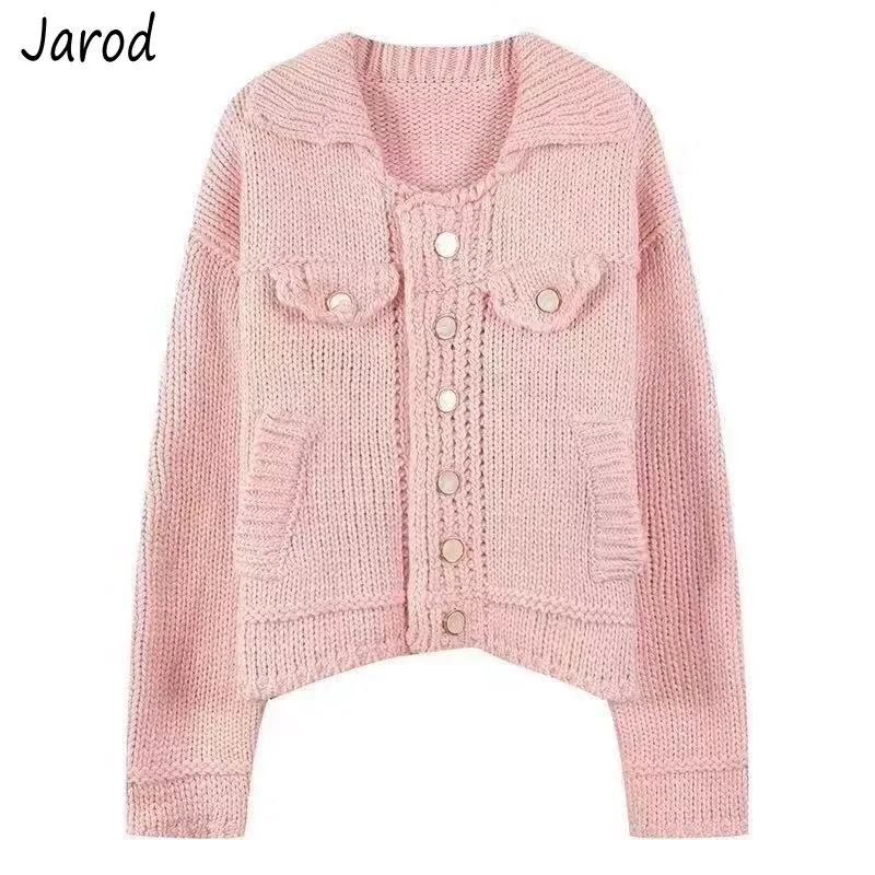 

Runway Designer 2019 Women Pink Sweater Coat Fall Winter Single breasted Knitted Thicken Loose Female Cardigan Coat