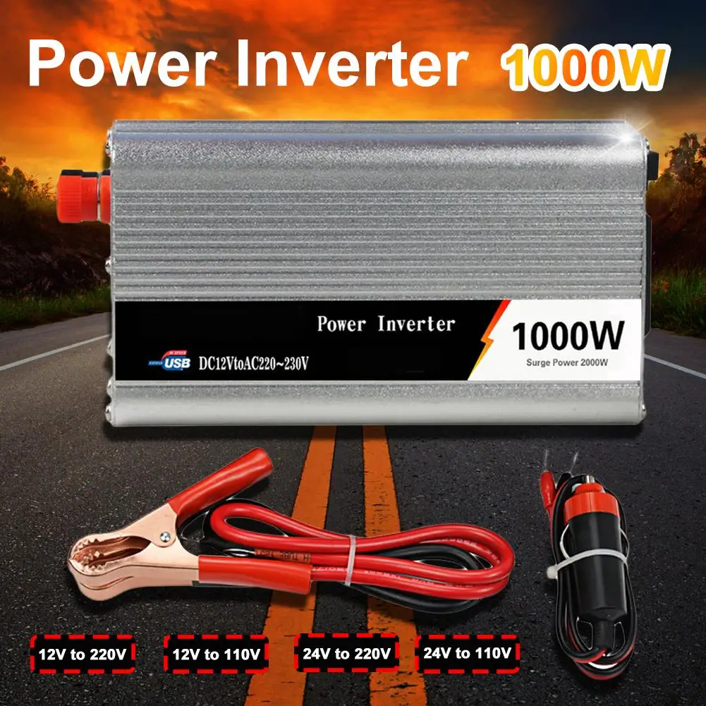 1000W солнечный DC 12 V/24 V к AC 110 V/220 V модифицированный синусоидальный автомобильный преобразователь