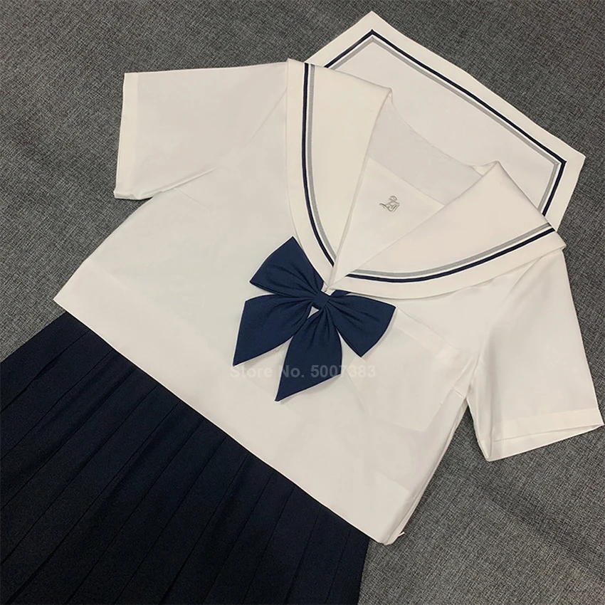 Корейская японская школьная форма для женщин и девочек, костюм JK, белая блузка, плиссированная юбка до колен, костюм моряка, темно-синий костюм
