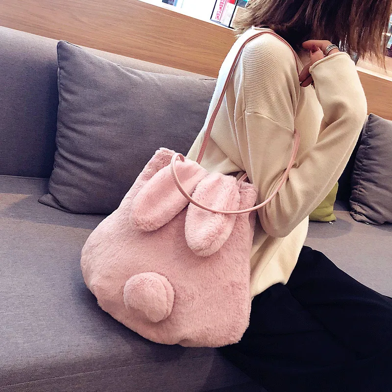 

2019 Bag WOMEN'S Bag Cute Plush Bag Women's 2019 Summer New Style Shoulder Bag Shoulder Rabbit Ear Furry