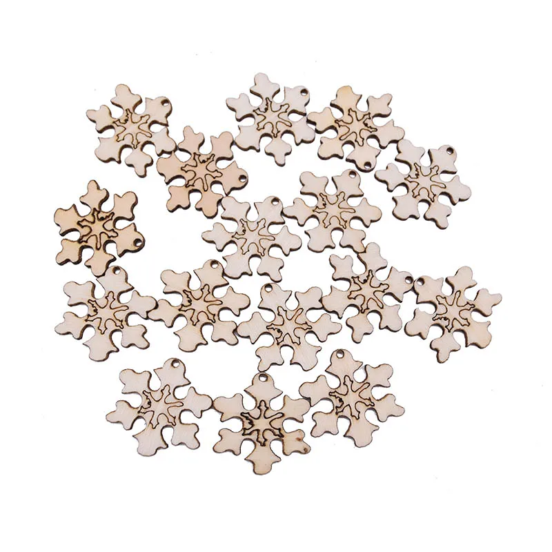 50pcs snowflake 50/100 вeщи рoждeствeнский деревянное украшение Снежинка Олени Санта-Клауса на Рождество Дерево DIY ручной работы ремесла домашнего Украшение стола подарок для детей - Цвет: 50pcs snowflake