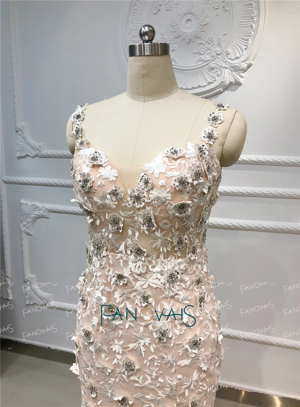 Легкий кремовый цвет русалка вечернее платье длинный кружевной ремень цветок кристалл платье с бисером для выпускного вечера со съемным шлейфом халат de Soiree