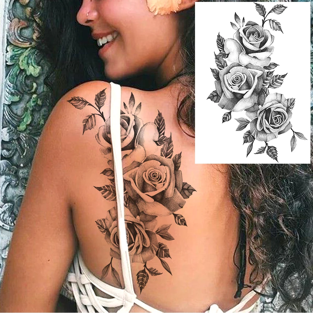 YURAN, Черный тюльпан, тотемные татуировки, наклейки для женщин, боди, талия, браслет, татуировки, временные татуировки для девочек, татуировки с изображением бабочек розовые цепочки