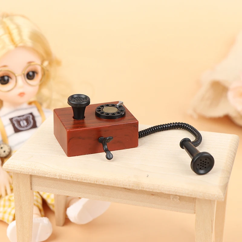 1: 12 Dollhouse Miniature Simulated Fixed Telephone And Retro Telephones Model Dollhouse Furniture Children Pretend Play Toy 5