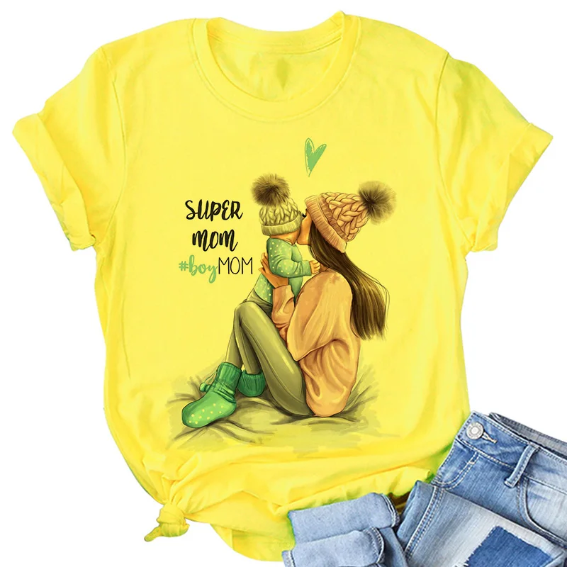 Super Mom yellow T shirt Women Mother's Love Print T-shirt Harajuku Mama TShirt Vogue Tops tee shirt Femme Vogue 2020 new Summer