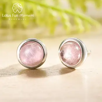 

Lotus Fun Natural Tourmaline Gemstones Simple Round Stud Earrings Real 925 Sterling Silver Fine Jewelry Earrings for Women Gift