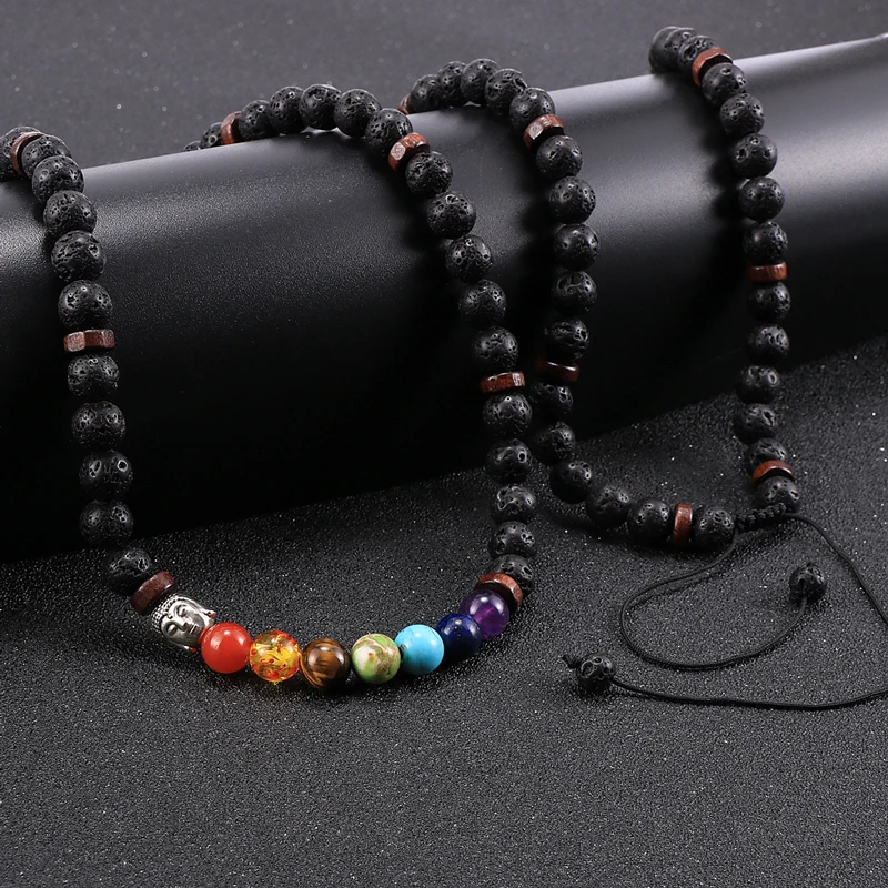 Unisex Men Women Yoga Chakra Necklace 8MM 52PCS Natural Stone Beads Short Necklaces Choker Buddhist Rosary Tibetan Jewelry - Image 4