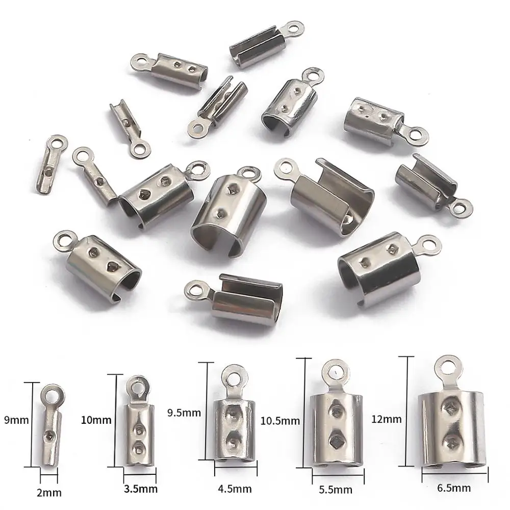 30pcslotStainlessSteelleatherCordCrimpBeadsEndCapsFastener