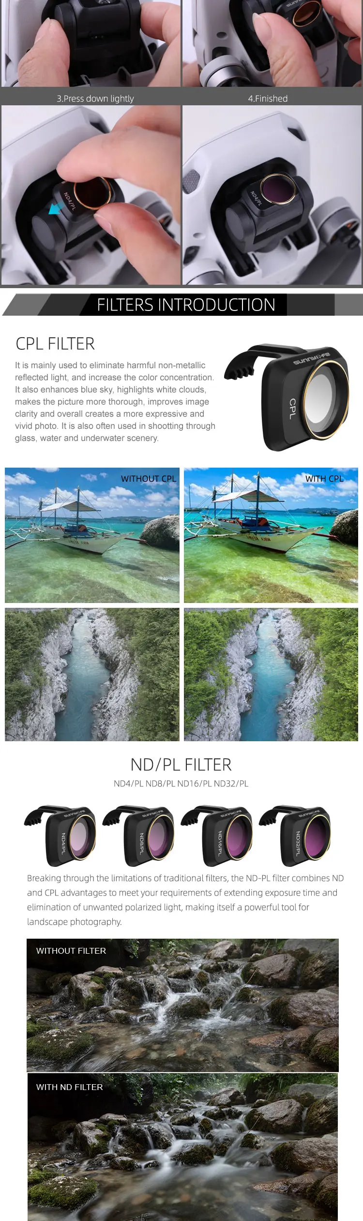4 шт./компл. для Mavic мини набора фильтров объектива MCUV CPL ND4 ND8 Профессиональный беспилотный летательный аппарат Камера фильтр для объектива DJI Mavic мини аксессуары