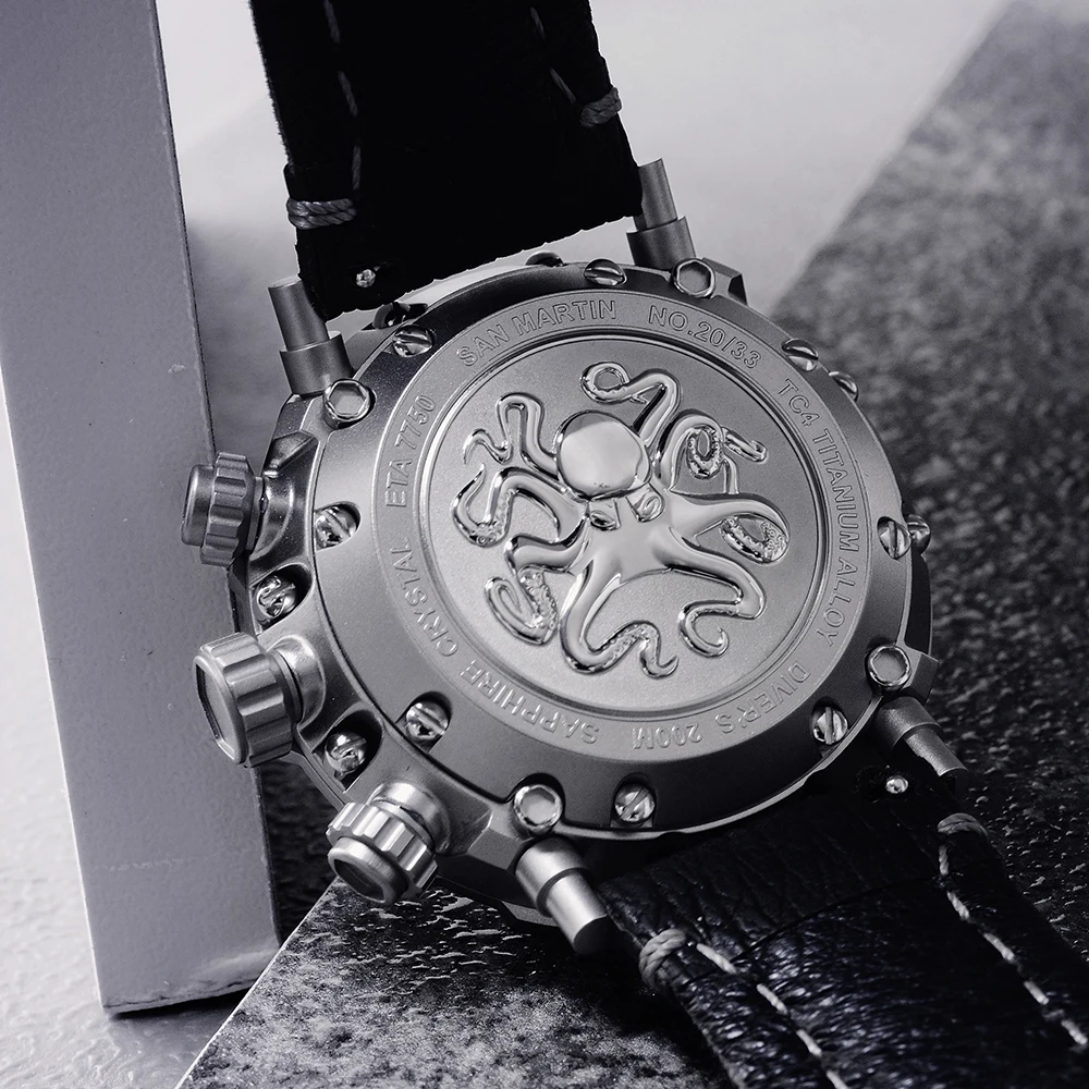 Мужские механические часы San Martin Diver из титана класса 5 швейцарские ETA 7753 хронограф