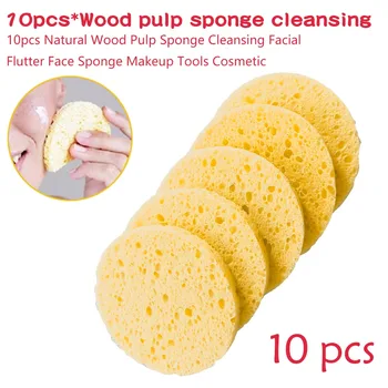 

10pcs Soft Wood Pulp Sponge Cellulose Compress Cosmetic Puff Facial Washing Sponge Face Care Cleansing Makeup Remover Tools