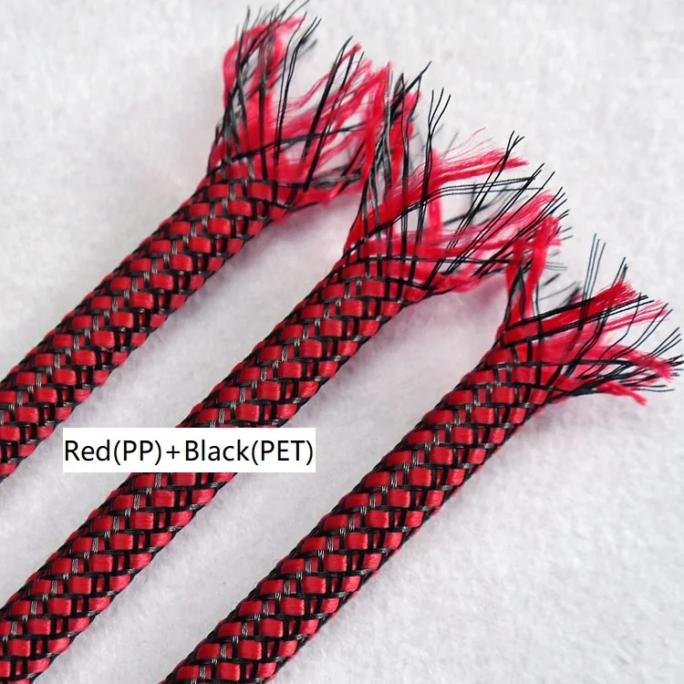 Red Black 4 8 12mm PP Conton + PET Yarn Mixed Braided Expandable Insulated Cable Sleeve Protect Cover Wire Wrap Gland Sheath |