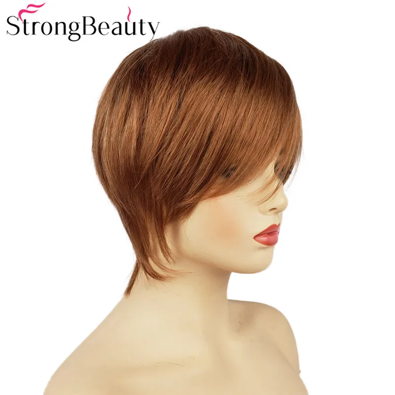 StrongBeauty короткие прямые парики натуральные волосы женские синтетические