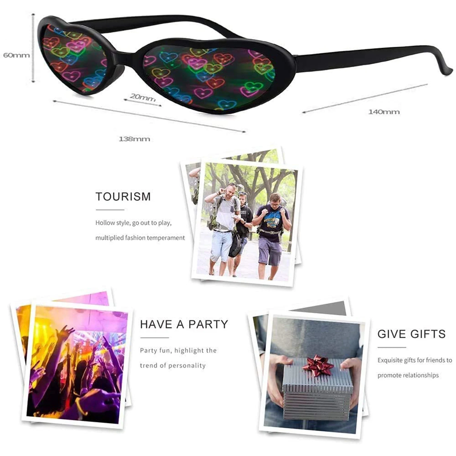 1pc Red Heart Shape Diffraction Grating Party Rave Glasses Plastic, Orbit Light Show Fireworks Refraction Laser Glasses