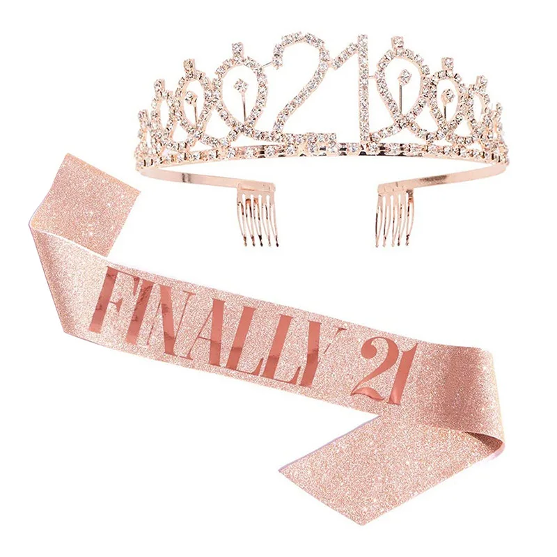 

Silver Crystal Crown Tiara for Birthday Supplies Women Adult Glitter Sashes 21 30 40 50 60th Birthday Anniversary Party Decor
