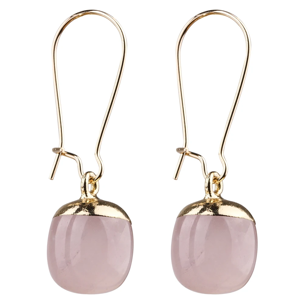 Rose Quartz Stone Dangle Earrings Gold Color Ear Hook Pink Crystal Earrings For Women Jewelry