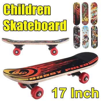 

Wooden Double Rocker Children Skateboard Chinese Maple Skatebooards Kid Scooter Longboard Pulley Wheel
