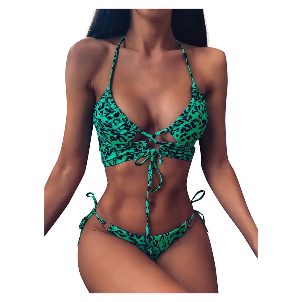 

Leopard Swimsuit Women Sexy String Bikini 2020 Push Up Bandage Swimwear Women Summer Halter Bikini Set Swiming Suit For Women