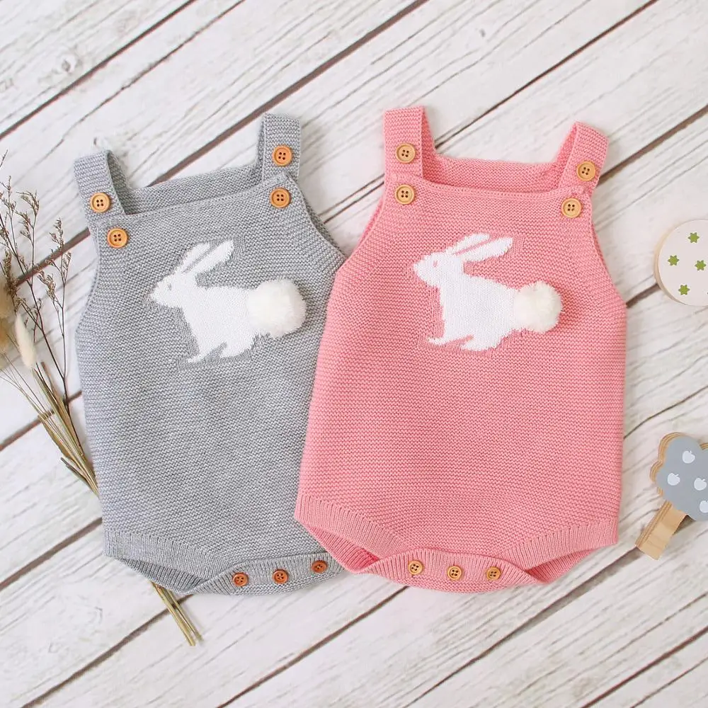 

Baby Bodysuits Knitted Newborns Bebes Body Tops for Boys Girls Sleeveless Jumpsuits Outfits Cute Cartoon Rabbit Infant Coveralls