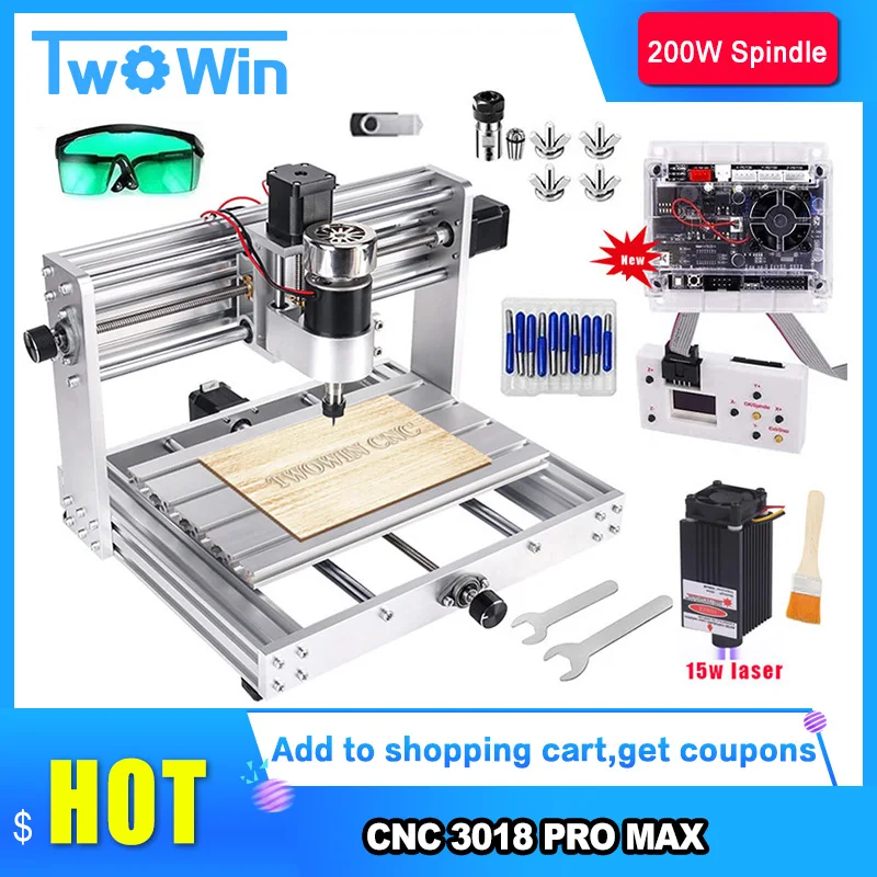 CNC 3018 Pro MAX гравер 5500 МВт/15 Вт большой мощности лазер управление GRBL с шпинделем 200 вт
