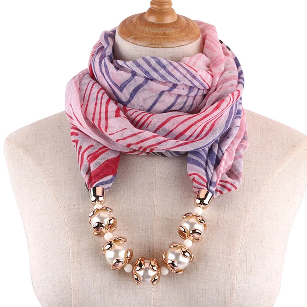 

Pearl Scarves Women Boho Beach Shawl Elegant Casual Wrap Soft Necklace Chiffon Silk Scarf Luxury Brand Foulard Soie Hijab Sjaal