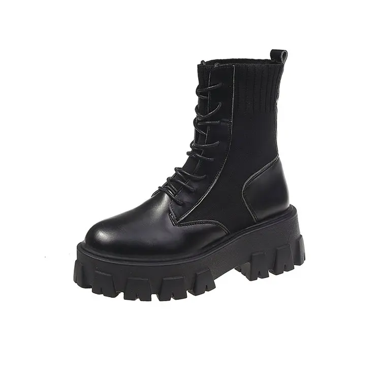 Matte black Черные женские Ботинки martin из лакированной кожи; ботинки на платформе со шнуровкой; женские зимние теплые Нескользящие короткие ботиночки для женщин - Цвет: Matte black