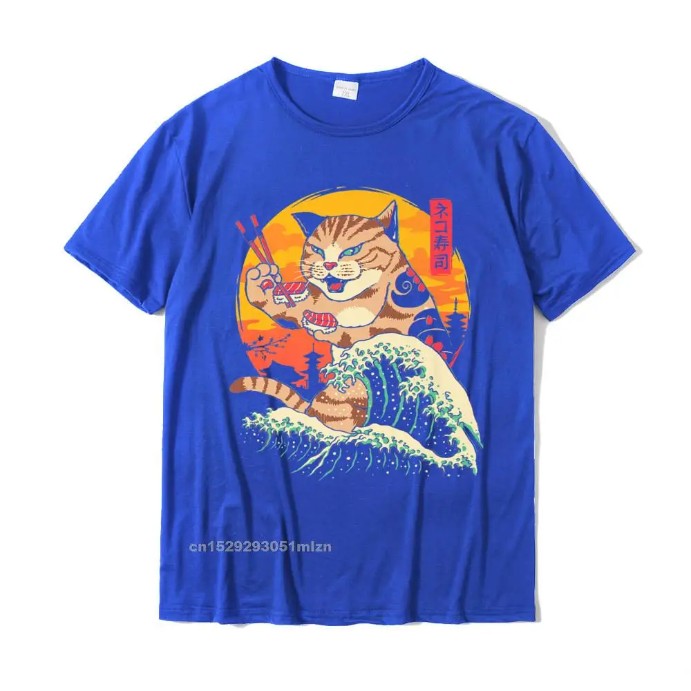 Normal T Shirts Short Sleeve cosie 2021 New Fashion Men's Summer Autumn Tees cosie Tee-Shirt Crewneck 100% Cotton Fabric Neko Sushi Wave T-Shirt Premium T-Shirt__3225 blue