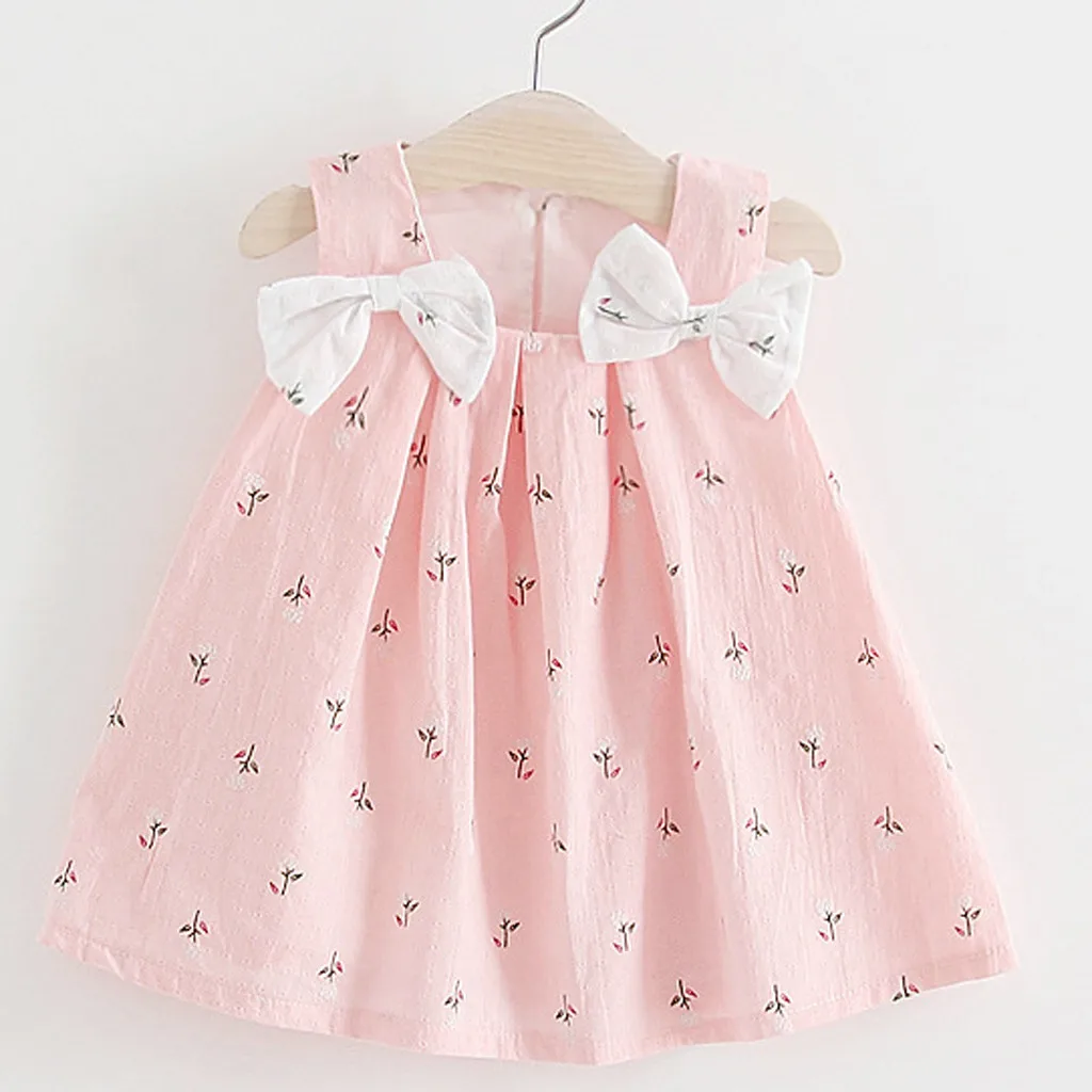 Children's explosion summer small fresh dress sleeveless sling solid color shoulder bow flower платье для девочки 40* |