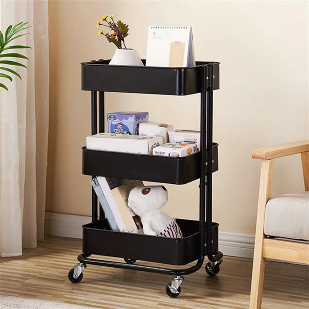  3-Tier Home Cart Kitchen Storage Utility Cart Shelves Multifunction Trolley Service Cart with 4 Swi - 4000129162449