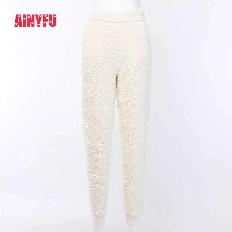 Ainyfu Новые однотонные узкие длинные брюки-карандаш женские повседневные пушистые спортивные брюки Femme осень зима уличная плотная одежда для женщин