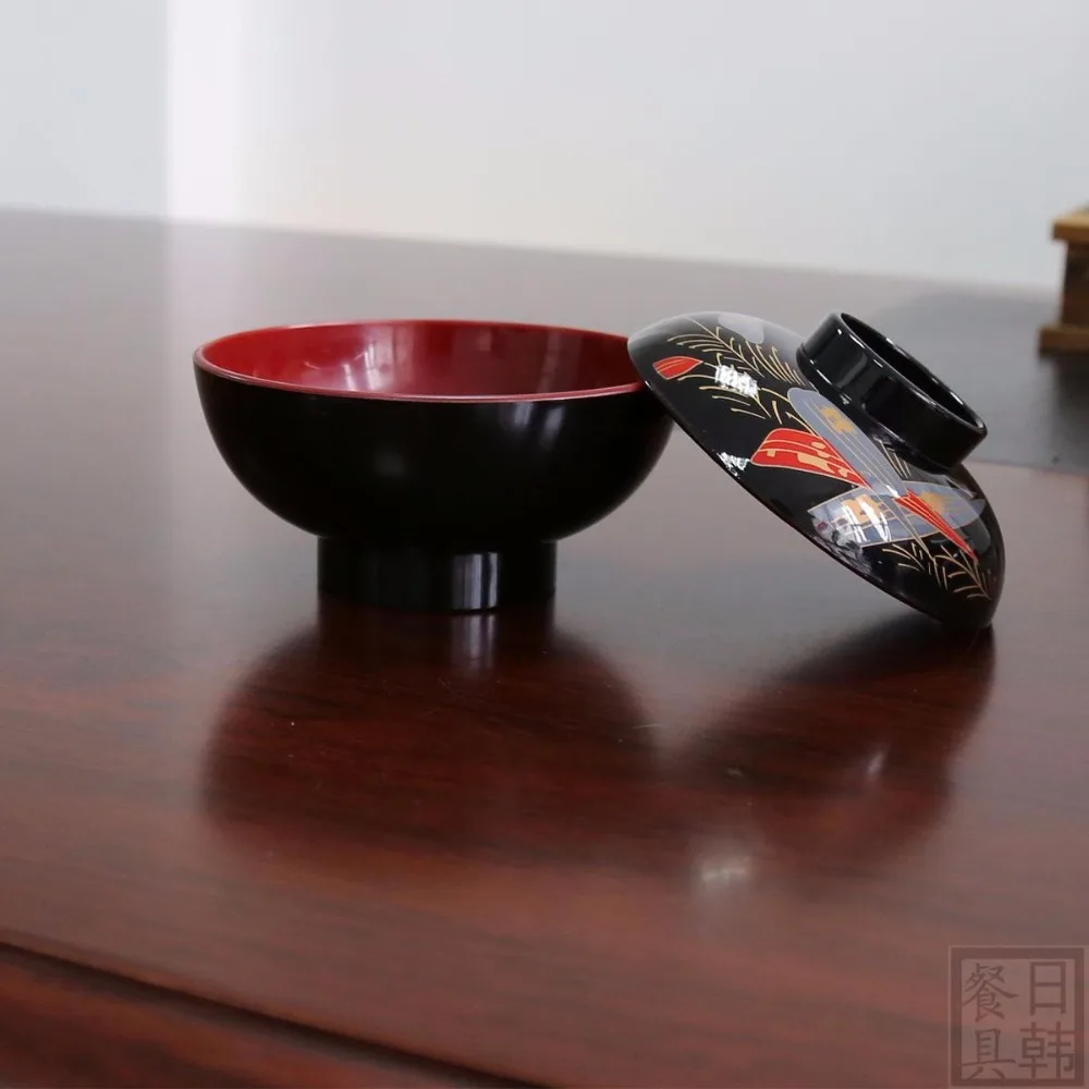 Japanese printing covers small Japan style flavor miso soup bowl lid retort sucking sushi restaurant bar plastic tableware | Дом и сад
