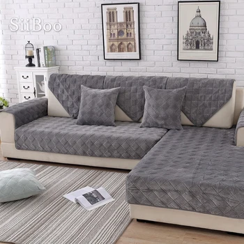 

Grey pink plaid quilted plush sectional sofa cover slipcovers furniture couch covers sofa protector capa de sofa fundas SP5623