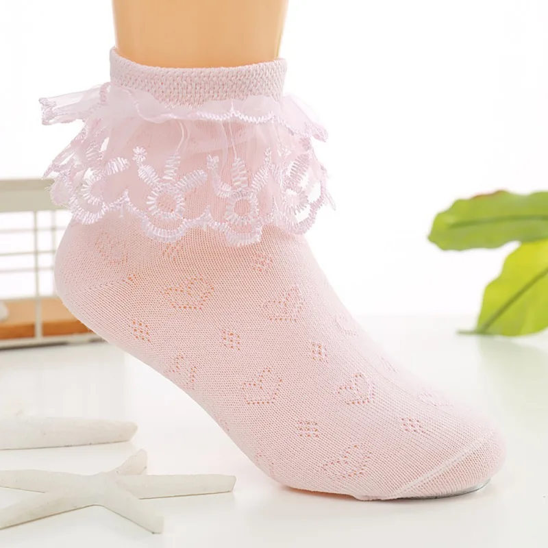 Носки для девочек с кружевными носками Короткие хлопковые Белые и розовые носки-пачки принцессы мягкие летние носки - Цвет: Pink