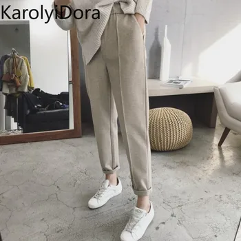 

2019 new winter thick woolen harem pants female feet carrot pants large size nine points loose casual straight suit trousers