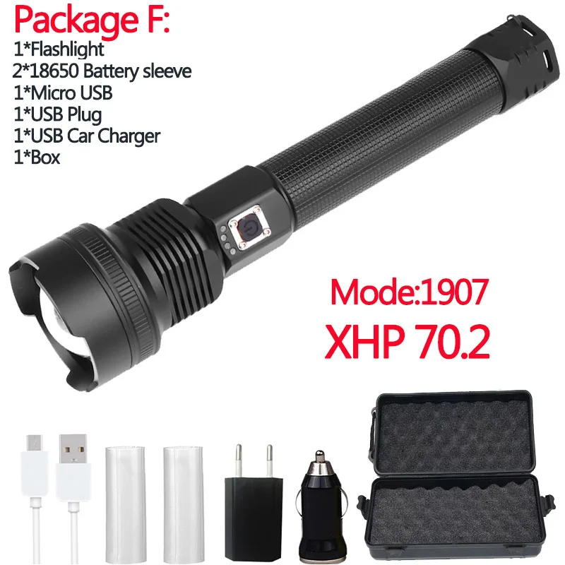 Самый мощный Xlamp XHP90 XHP70.2 Usb масштабируемый светодиодный флэш-светильник Xhp70.2 тактический флэш-светильник фонарь 26650 Аккумулятор для охоты - Испускаемый цвет: Package F