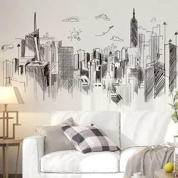 

Black Buildings Wall Stickers DIY Architecture Mural Decals for Living Room Kids Bedroom Office Home Decoration