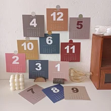 

Ins 2022 Solid Color Calendar Postcard Room Decor Office Desktop Background Wall Sticker Decorative Card Photo Props 12 Sheets