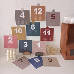 Ins 2022 Solid Color Calendar Postcard Room Decor Office Desktop Background Wall Sticker Decorative Card Photo Props 12 Sheets