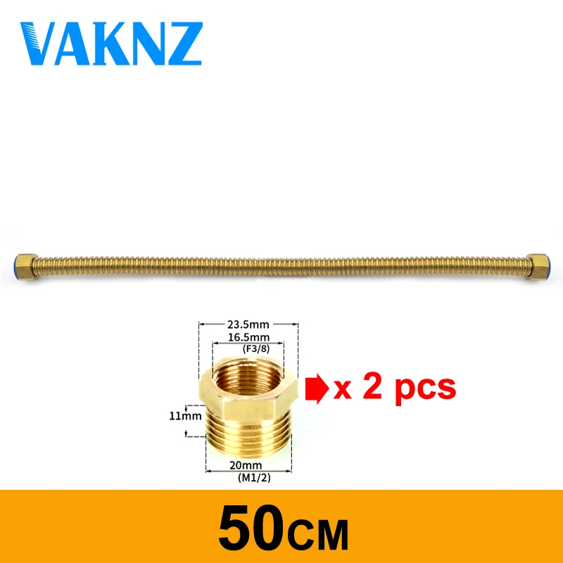 Plumbing Pipe,Golden Plumbing Hose 1/2 Angle Valve Connector, Stainless  Steel Gold Toilet Hose for Bathroom Length 50cm (Color : Gold)