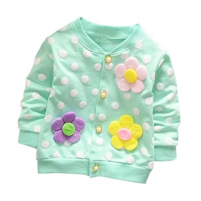Тонкое пальто для маленьких девочек кардиган в горошек с цветочной аппликацией и длинными рукавами, теплые свитеры с пуговицами, верхняя одежда, От 6 месяцев до 3 лет, A20 - Цвет: Небесно-голубой